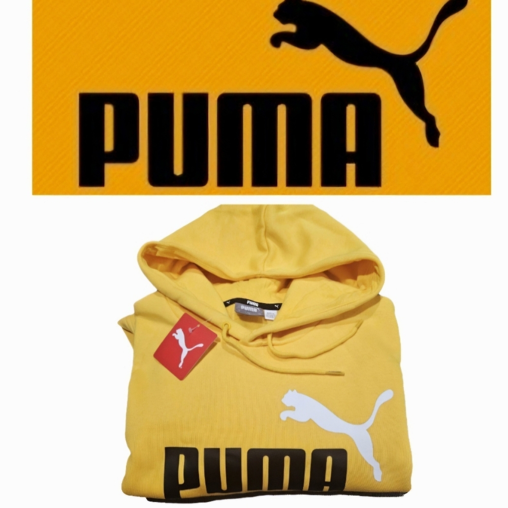 PUMA Men's Essentials+ Big Logo Fleece Hoodie Yellow